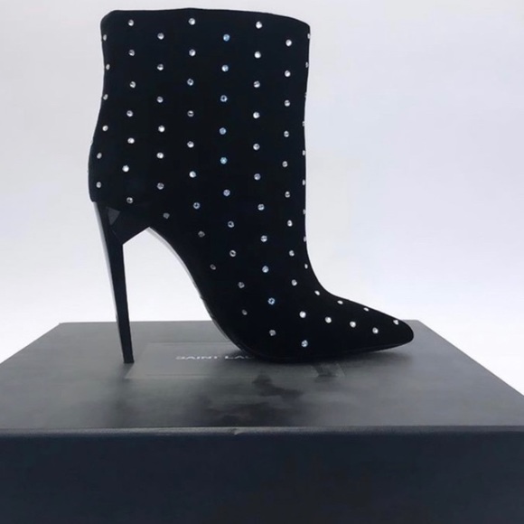 💄RAYE Tori Booties Black studded boots. size 38 7.5 Crystal Diamond Studs Suede - Picture 15 of 16